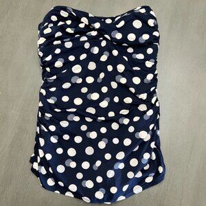 Jantzen Navy Blue & White Polka Dot Strapless Shirred Ruche One Piece Swimsuit 8